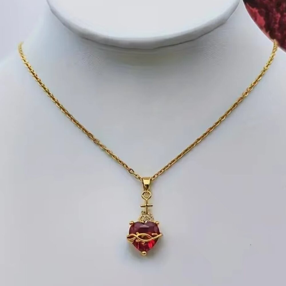 52. Stainless steel zircon heart cross necklace